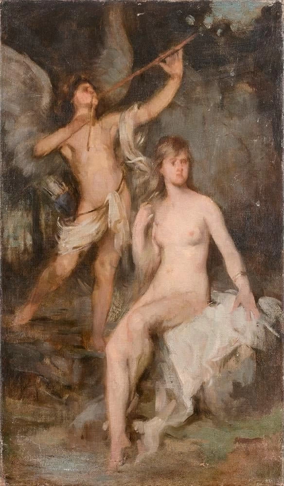 Pan e ninfa in un paesaggio o Allegoria della Fama